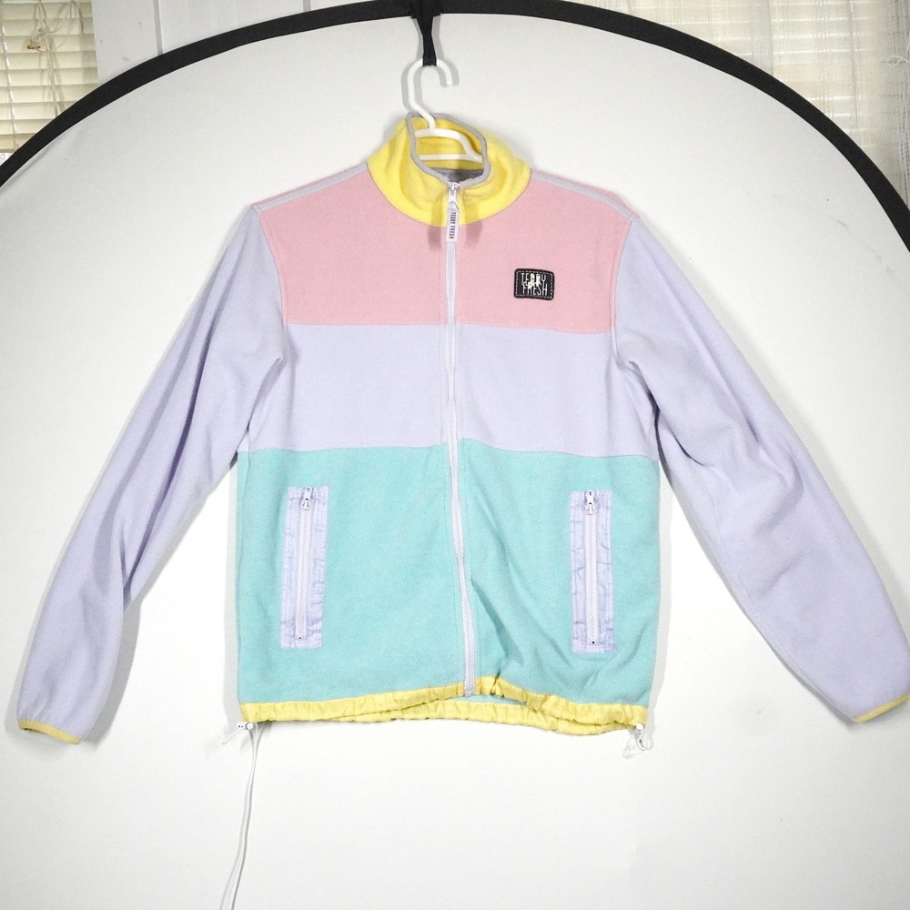 Teddy Fresh Fleece Jacket Unisex Medium Pastel Colorblock Full Zip Mock Neck H3